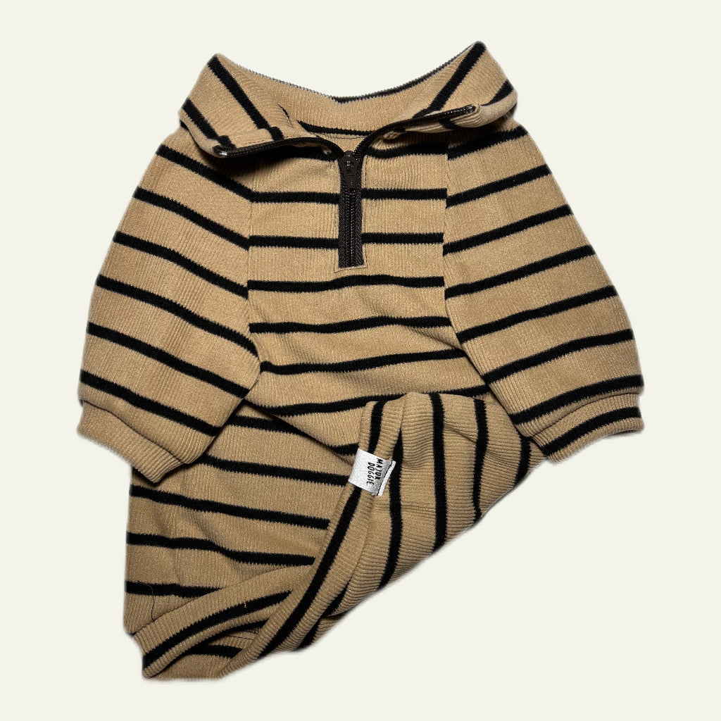 Clean Look | Half-Zip Sweater Striped Cappuccino